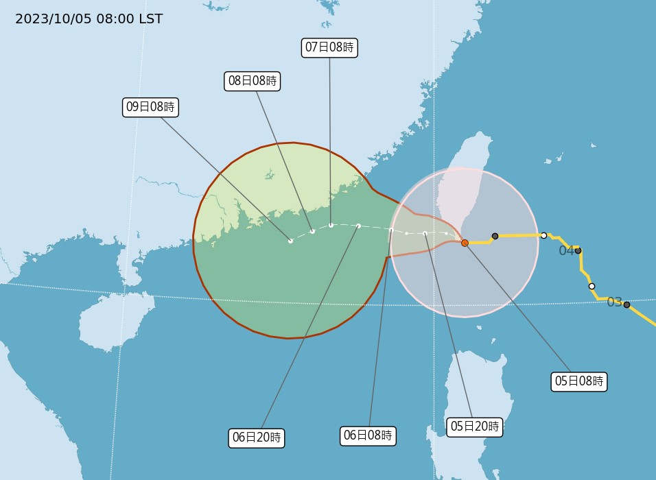 小犬颱風路徑潛勢圖。圖／翻攝自中央氣象署