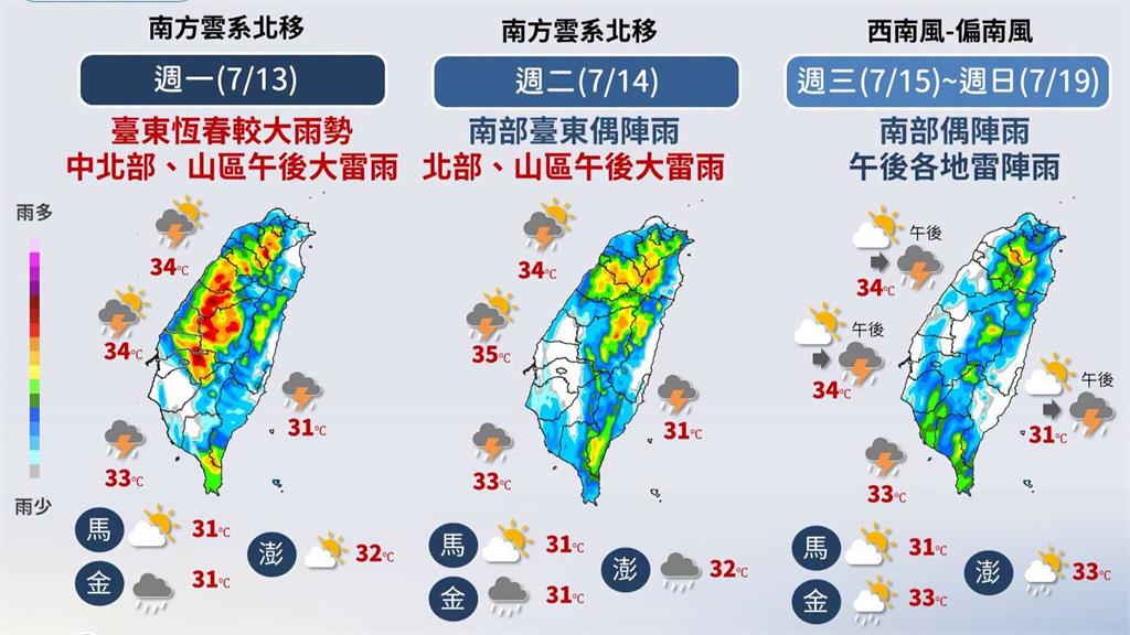 巴威遠離雨未停！恆春、台東明有較大雨勢　午後雷雨連炸一週