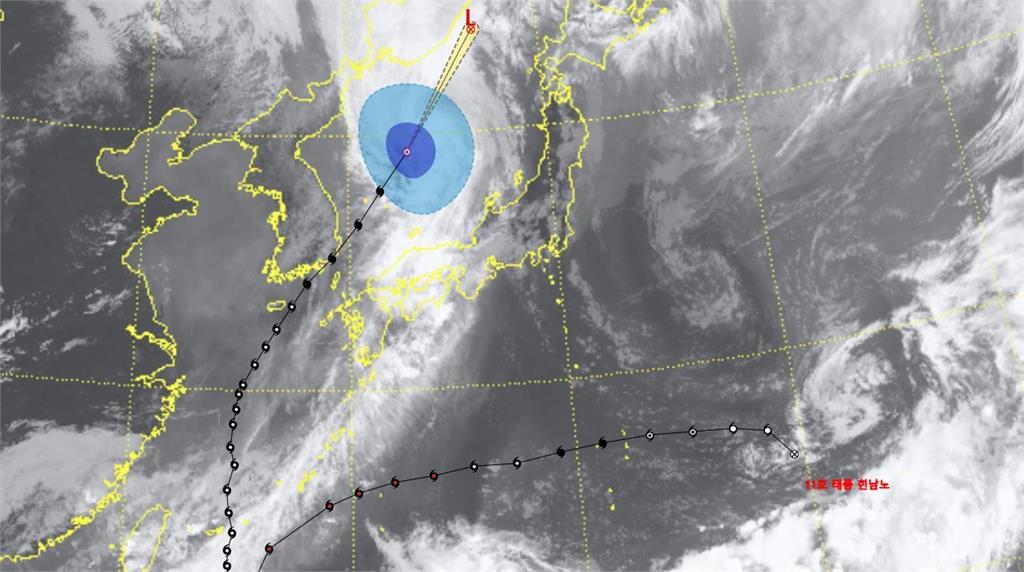 颱風「軒嵐諾」6日清晨登陸南韓南部。圖／翻攝自大韓民國氣象廳官網