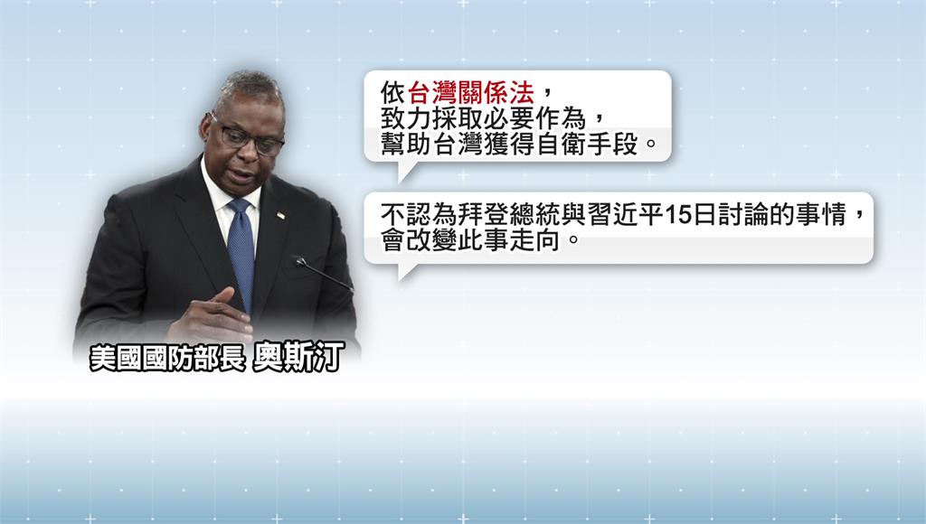美國防長奧斯汀表示，將繼續與台灣發展軍事關係。圖／路透社、美聯社