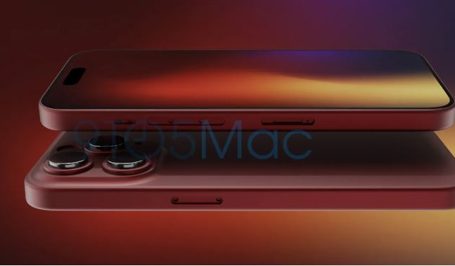 iPhone15渲染圖流出，傳有深紅色。圖／翻攝自9to5mac.com