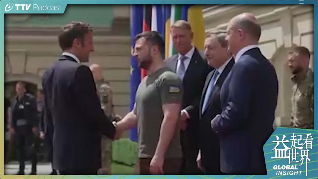 德法義三國領袖日前首度造訪基輔，展現對烏國的支持。圖／翻攝自AP Direct