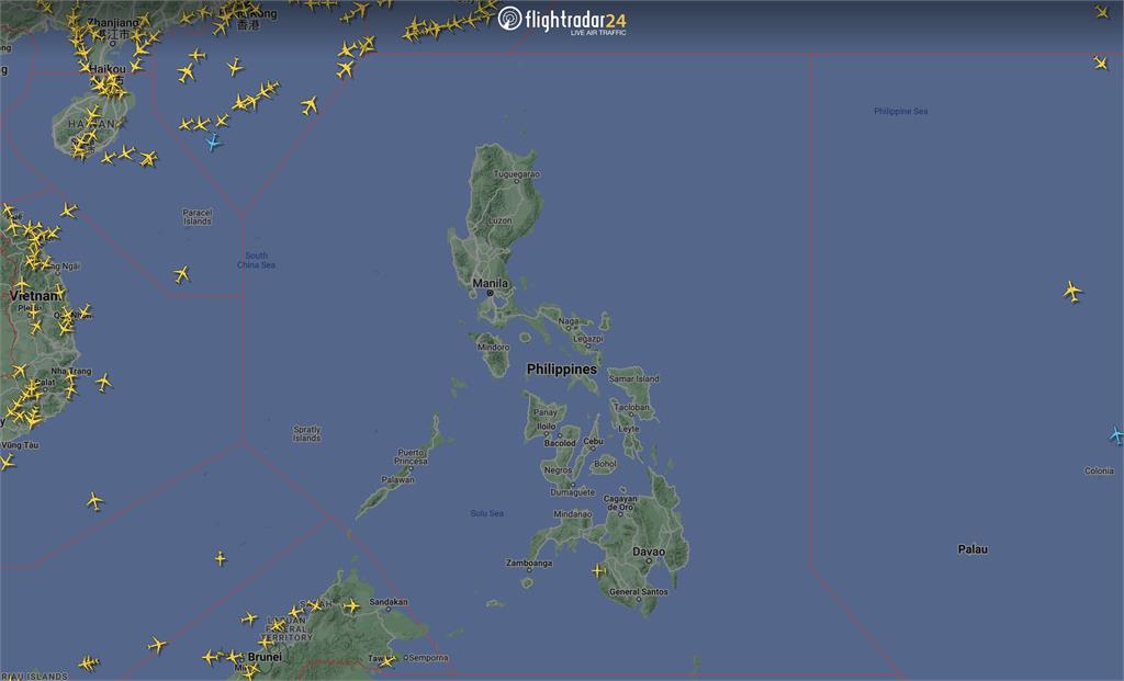 菲律賓上空沒有航班。圖／翻攝自Twitter@flightradar24