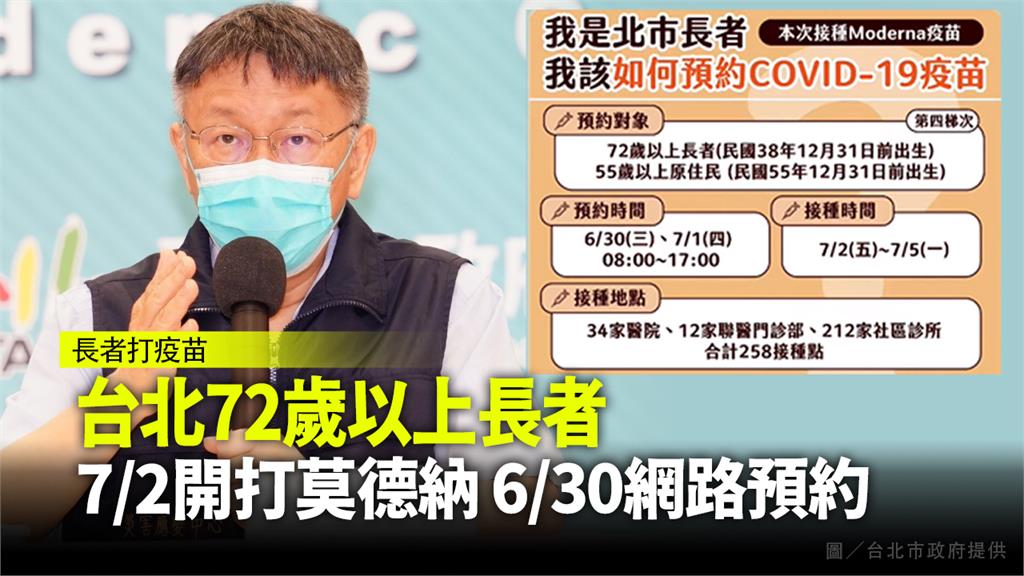 台北市明日起開放72歲以上長者預約接種疫苗。圖／台北市政府提供