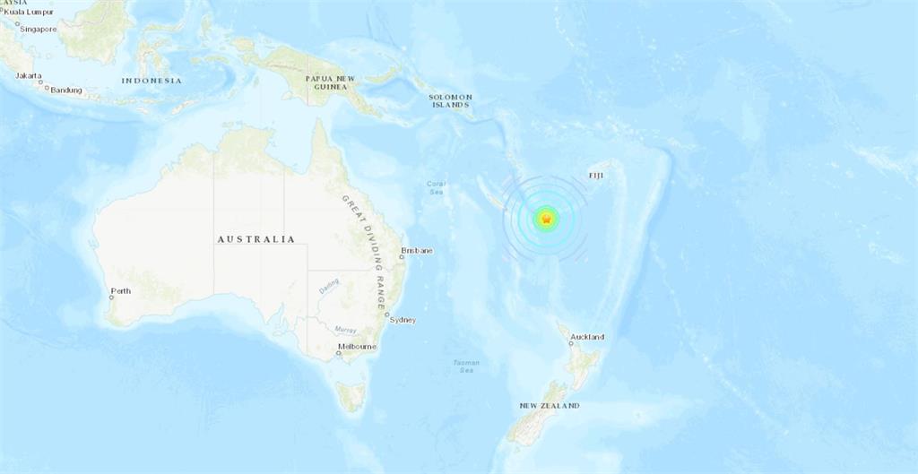 紐西蘭外海發生7.7規模的強震。圖：翻攝自美國地質調查所網站