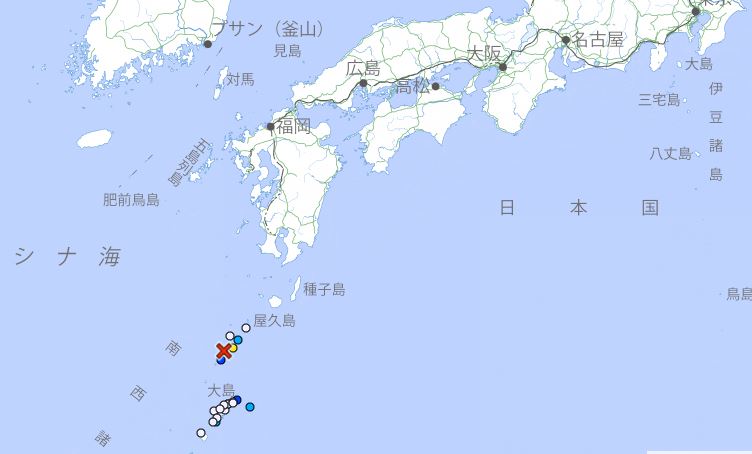 鹿兒島近海從6月21號起地震不斷，至今累積超過850次。圖／翻攝自日本氣象廳