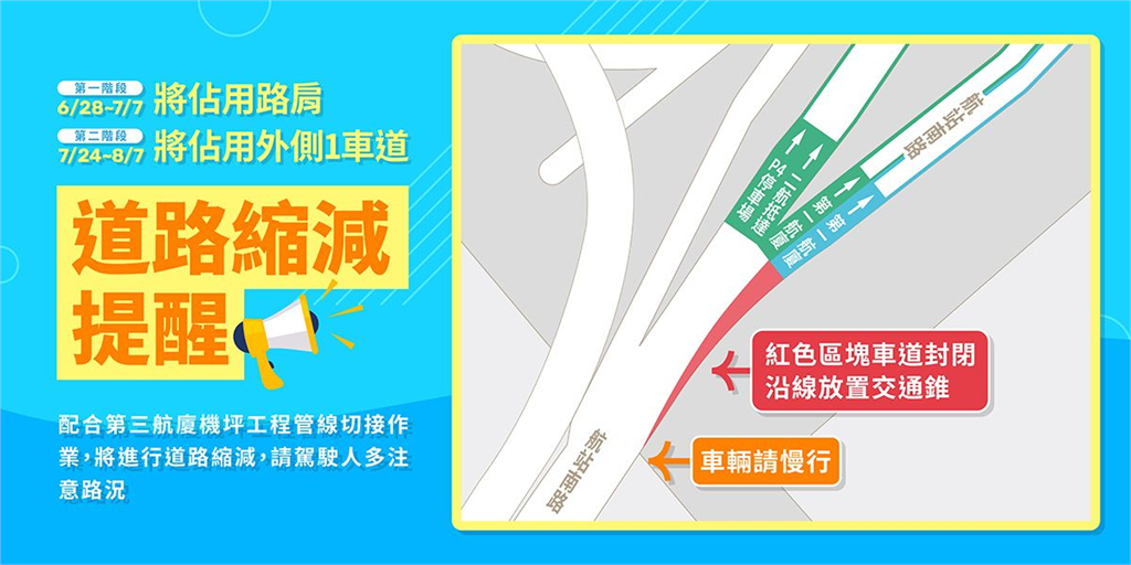 出國注意！桃園機場6/28起「縮減部分進場車道」 示意路線曝