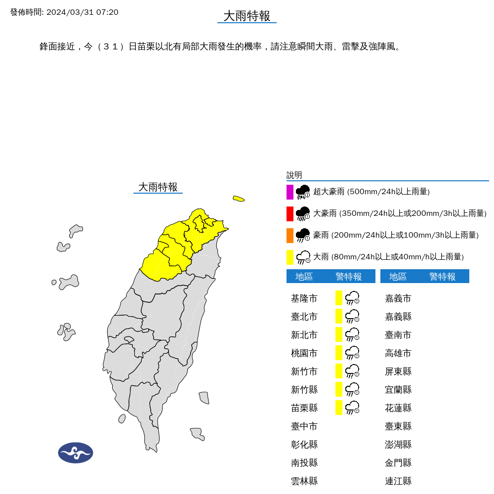 「雷雨胞進逼」苗栗以北7縣市大雨特報！ 網嚇喊...跟颱風天沒兩樣