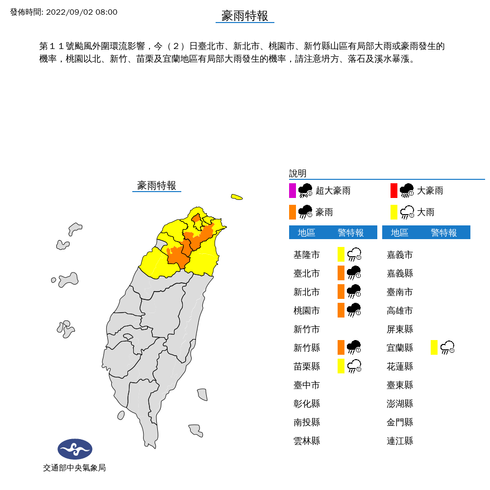 氣象局發布「軒嵐諾」海上颱風警報　7縣市嚴防豪雨、大雨